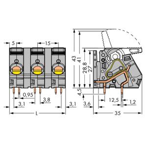 WAGO 2716-253 Veerkrachtklemblok 6.00 mm² Aantal polen 3 Grijs 24 stuk(s)