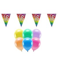 Boland Party 16e jaar verjaardag feest versieringen - Ballonnen en vlaggetjes - thumbnail