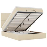 vidaXL Ottoman bed met matras en LED's 140x200cm stof crèmekleurig, bedframe, ottoman bedframe, bedframe met opbergruimte onder het bed, bedframe met opbergruimte
