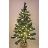 Kunst kerstboom - H75 cm - incl. kerstverlichting - warm wit - kunstboom - jute zak