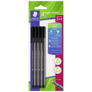 Staedtler triplus 334 R-9BK4 Fineliner Zwart 0.3 mm 4 stuk(s)