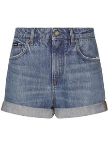 Dolce & Gabbana short en jean délavé à plaque logo - Bleu