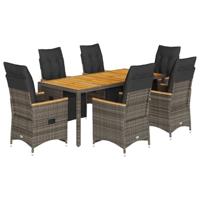 vidaXL 7-delige Bistroset met kussens poly rattan grijs, loungeset, loungeset tuin, loungeset buiten, tuinset, terrasset, tuinset lounge
