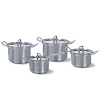 BK Q-Linair Master Glas Roestvrij staal Inductie 4-delige kookpotten en pannen set met glazen zeef deksel,ovenbestendig tot 220C,Stay Cool handgrepen,vaatwasmachinebestendig,PFAS vrij,Zilver