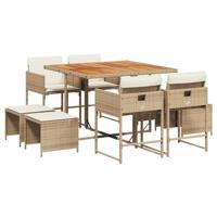 vidaXL 9-delige Tuinset met kussens poly rattan beige, loungeset, tuinbank, loungeset tuin, tuintafel, loungebank, loungebank tuin, loungeset buiten