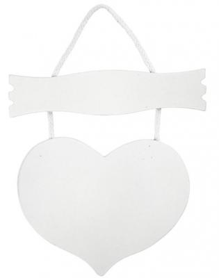 Creotime uithangbord Hart MDF 28 x 19 cm wit per 10 stuks