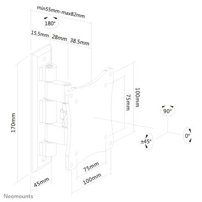 Neomounts FPMA-W810 Monitor-wandbeugel 1-voudig 25,4 cm (10) - 68,6 cm (27) Zilver Kantelbaar, Zwenkbaar