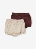 Set van 2 fluwelen bloomers voor babymeisjes bordeauxrood/beige bob - thumbnail