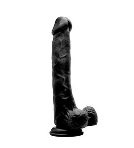 Realistic Cock - 10" - With Scrotum - Black