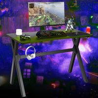 Gamingtafel Bureau Computertafel met Bekerhouder Koptelefoonhaak en Muismat Gamertafel voor Thuis Kantoor Slaapzaal Zwart