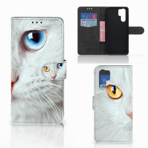 Huawei P30 Pro Telefoonhoesje met Pasjes Witte Kat