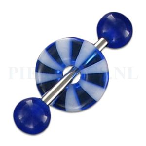 Tongpiercing acryl donut blauw strandbal