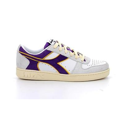 Diadora Magic Basket Low Suede Leather Gymschoenen, uniseks, volwassenen, White Deep Lavander Violet, 41 EU