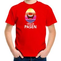 Pasen shirt rood met lachend / vrolijk paasei voor kinderen XL (158-164)  -