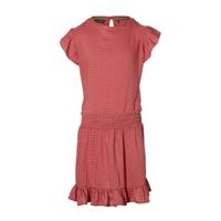 LEVV Girls jurk Manuela met stippen en ruches roze/wit