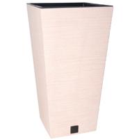 Plantenpot/bloempot - voor buiten - kunststof - wit - Eco wood look - D34 x H66 cm