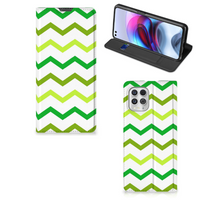 Motorola Moto G100 Hoesje met Magneet Zigzag Groen - thumbnail