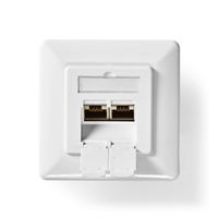 Netwerk Wanddoos | Inbouw | 2 x RJ45 Female | CAT6 | Recht | Goud Verguld | PVC | Wit | Doos