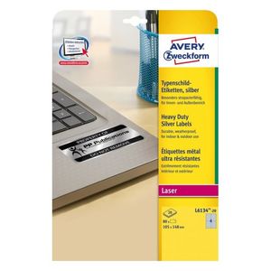 Avery-Zweckform L6134-20 Etiketten voor typeplaatjes 105 x 148 mm Polyester folie Zilver 80 stuk(s) Permanent hechtend Laser (zwart/wit), Kopiëren (zwart/wit),