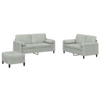 vidaXL 3-delige Loungeset met kussens fluweel lichtgrijs, fauteuil, bank, zitbank, 3-zitsbank, sofa, fauteuil stoel, 3 zits bank, driezitsbank