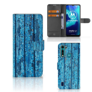 Motorola G8 Power Lite Book Style Case Wood Blue