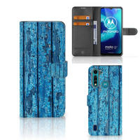 Motorola G8 Power Lite Book Style Case Wood Blue