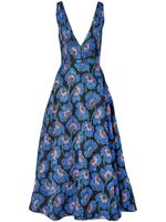 Carolina Herrera robe mi-longue à fleurs brodées - Bleu