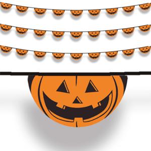 Halloween/horror thema feestslinger - 3x - pompoenen - pvc - 550 cm - feestversiering vlaggenlijn