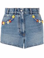 MSGM short en jean orné de perles à taille haute - Bleu - thumbnail