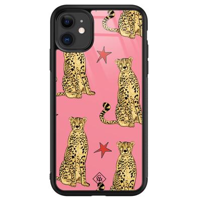 iPhone 11 glazen hardcase - The pink leopard