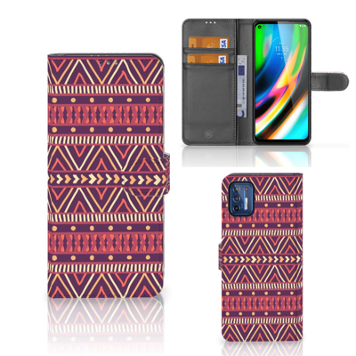 Motorola Moto G9 Plus Telefoon Hoesje Aztec Paars