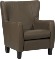 Bruine leren landelijke oorfauteuil Hug - poot hout zwart - Toledo Leer Moss (bruin leer)