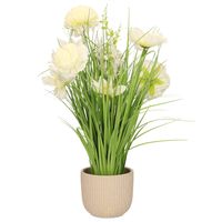 Kunstbloemen boeket wit - in pot mat wit - keramiek - H40 cm