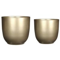 Plantenpot/bloempotten set - 2x stuks - keramiek - goud - D19 en D25 cm