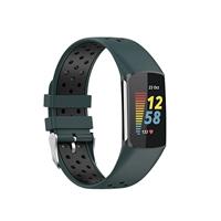 By Qubix - Compatible met Fitbit Charge 5 - Fitbit Charge 6 Sportbandje met gesp - Groen/zwart - Tweekleurig - Maat: L - Compatible fitbit bandje