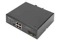 DIGITUS industriële 6-poorts Gigabit PoE netwerkswitch - 4x RJ45 + 2x Gigabit SFP uplink - unmanaged - DIN rail montage - 10/100/1000 Mbit/s - zwart