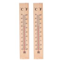 Thermometer - 2x - voor binnen en buiten - hout - 40 x 7 cm - Celsius/Fahrenheit