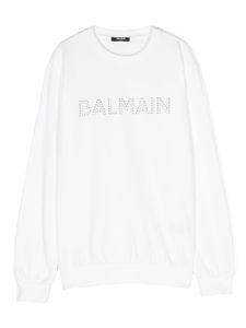 Balmain Kids sweat en coton à logo strassé - Blanc