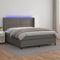 vidaXL Boxspring met matras en LED kunstleer grijs 180x200 cm, bed, boxspringbed, tweepersoonsbed, slaapmeubel, boxspring bed, bed met matras