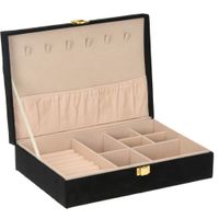 Luxe sieradenbox/juwelendoos zwart fluweel 28 x 19 x 7 cm