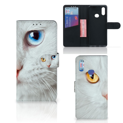 Samsung Galaxy A10s Telefoonhoesje met Pasjes Witte Kat