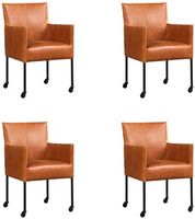 Set van 4 Cognac leren moderne kuipstoel Desire - poot rond zwart met wiel - Vintage Leer Cognac (cognac leer) - thumbnail