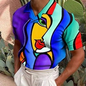 Voor heren POLO Shirt Golfshirt Abstract Grafische prints Strijkijzer Zwart Geel blauw Regenboog 3D-afdrukken Buiten Straat Korte Mouw Afdrukken Kleding Modieus Ontwerper Casual Ademend Lightinthebox