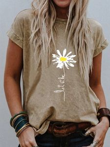 Khaki Short Sleeve Floral-Print Floral Casual T-shirt