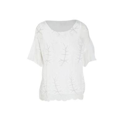 Cassis top met bladprint wit