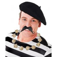 Carnaval verkleed set compleet - Fransman baret met plaksnor - en knoflook ketting - volwassenen - thumbnail