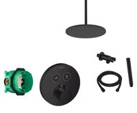 Hansgrohe Shower Select inbouw douchekraan rond met Saniclear Nero 20cm douchekop en plafondarm regendouche zwart