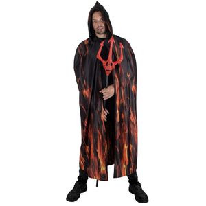 Funny Fashion Halloween verkleed cape met kap - vlammen print - Carnaval kostuum/kleding