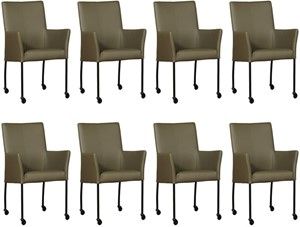 Set van 8 Olijfgroene leren moderne eetkamerstoelen Comfort - Toledo Leer Olive (olijfgroen leer)