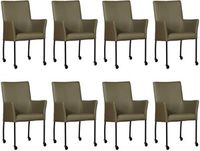 Set van 8 Olijfgroene leren moderne eetkamerstoelen Comfort - Toledo Leer Olive (olijfgroen leer) - thumbnail